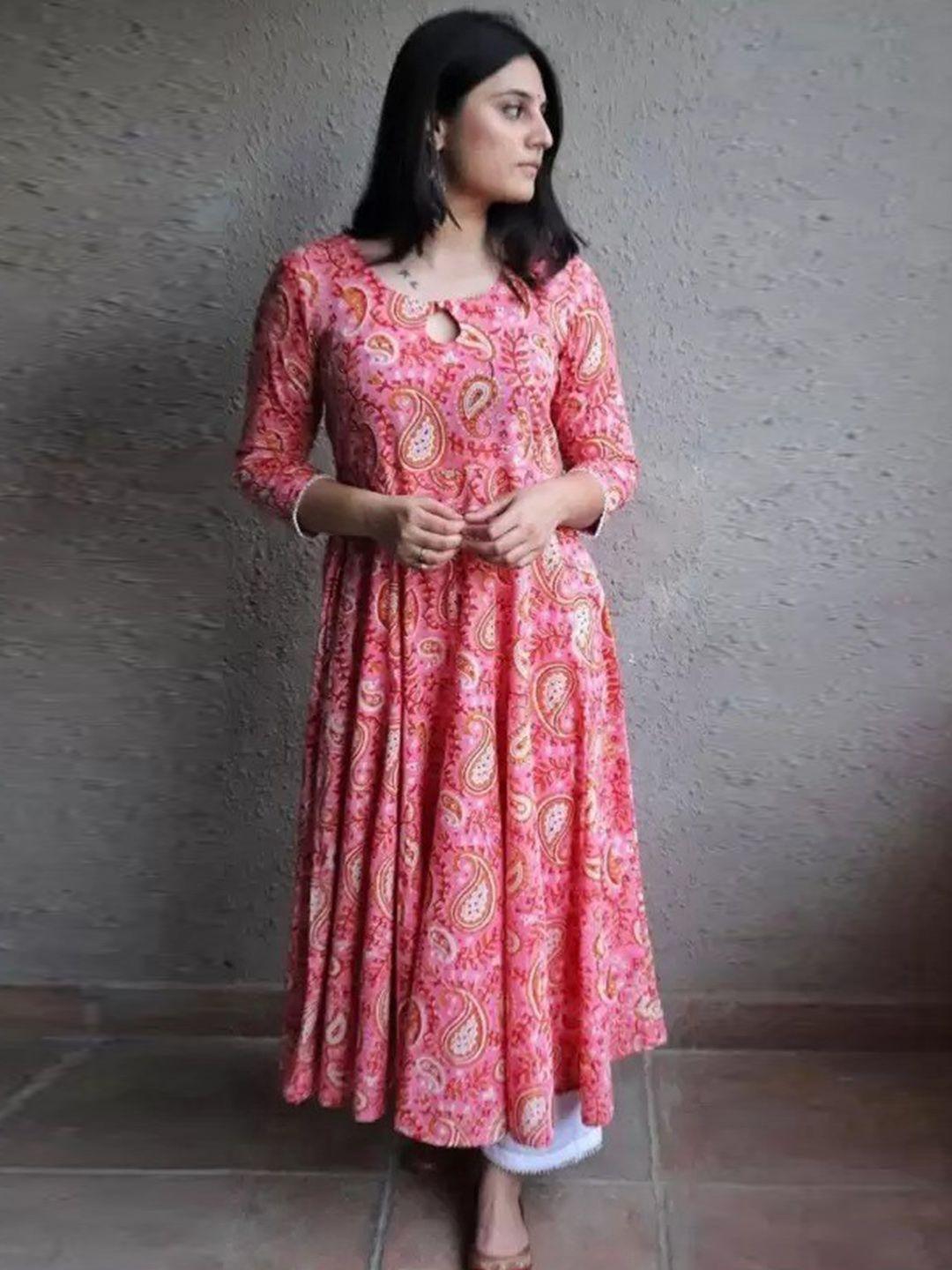 kalini paisley ethnic motifs printed gathered fit & flare ethnic dress