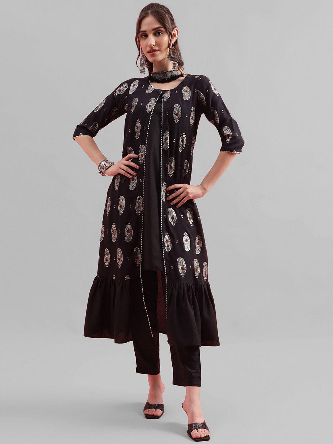 kalini paisley foil printed gotta patti layered a-line kurta