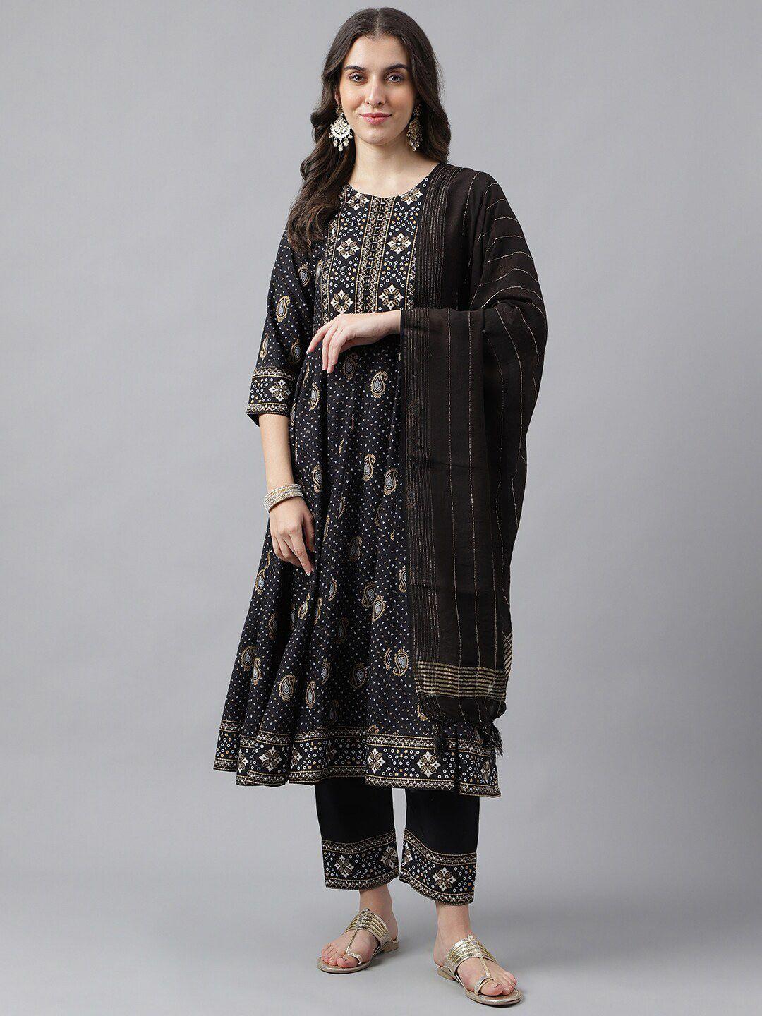 kalini paisley printed kurta & trousers with dupatta