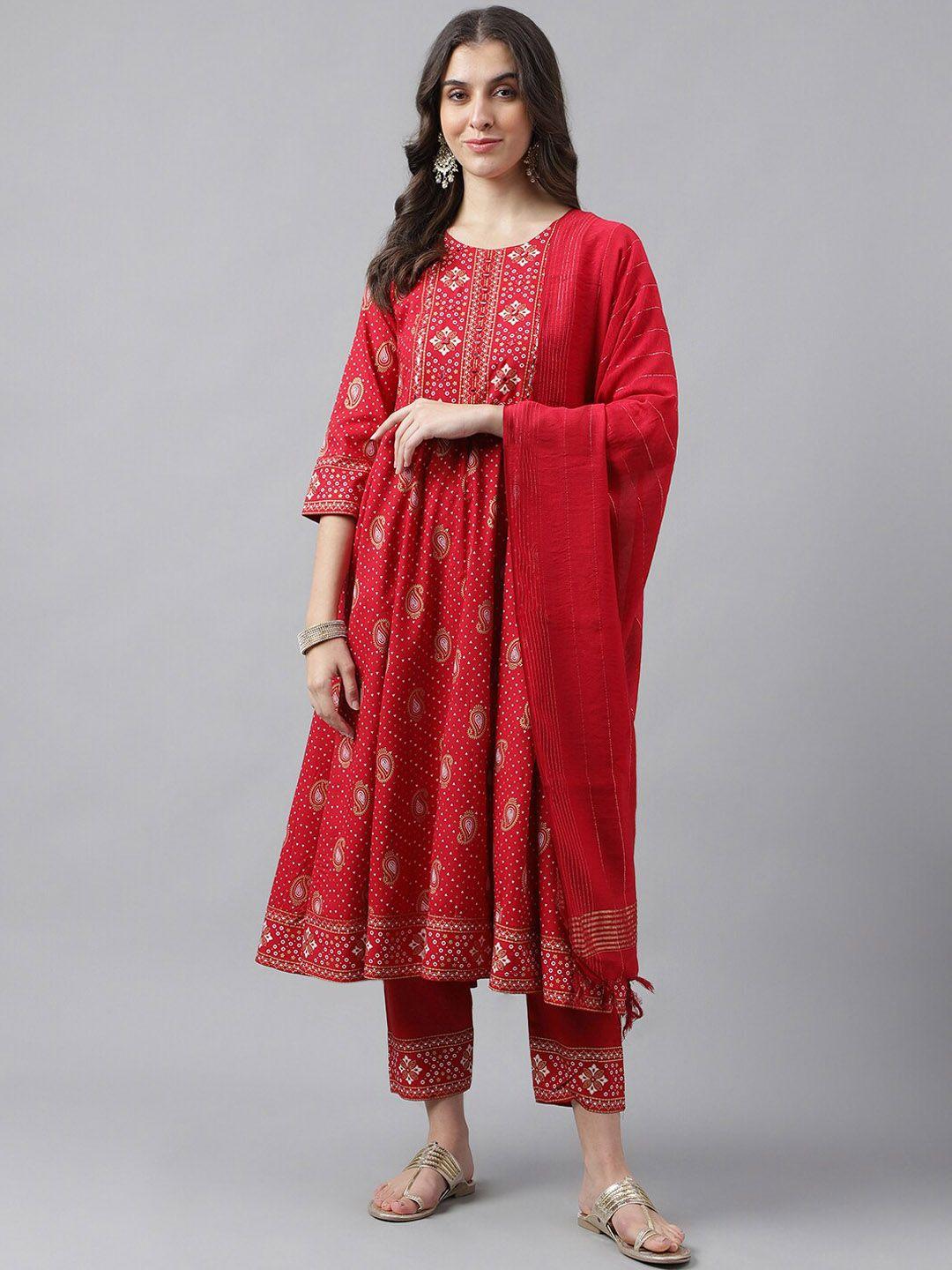 kalini paisley printed kurta & trousers with dupatta