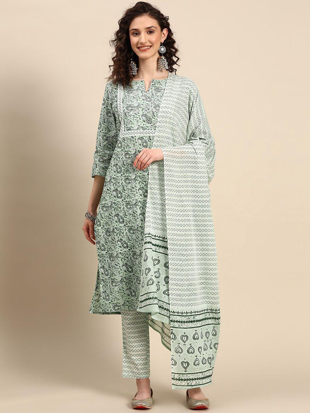 kalini paisley printed pure cotton straight kurta with trouser & dupatta