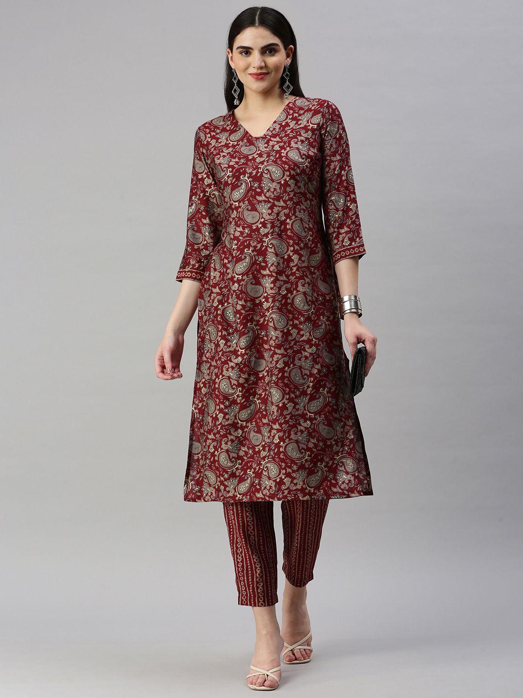 kalini paisley printed regular chanderi cotton kurta with trousers