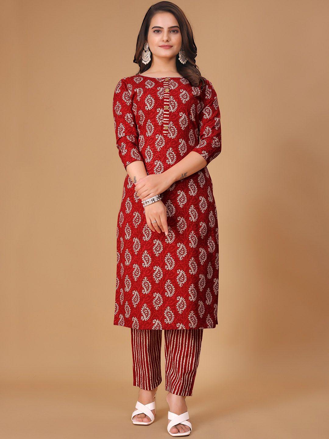 kalini paisley printed regular pure cotton kurta with trousers