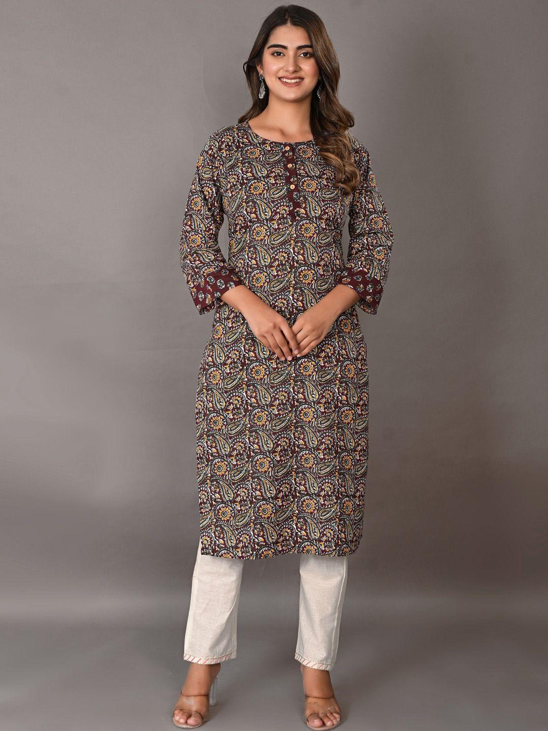 kalini paisley printed round neck cotton straight kurta