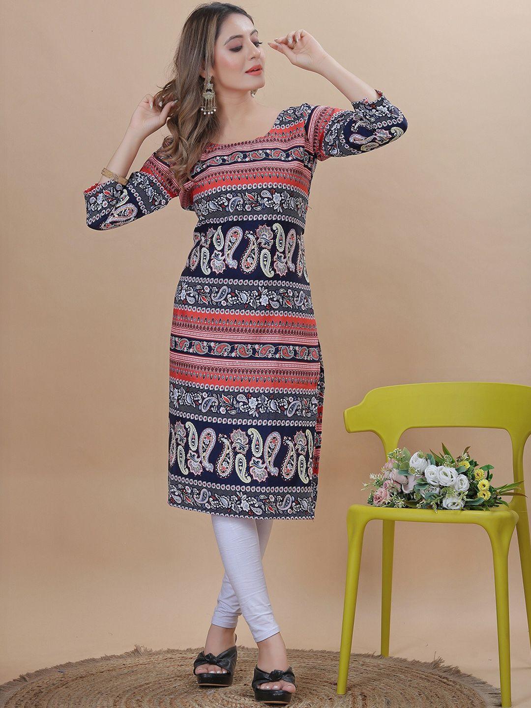 kalini paisley printed straight crepe kurta