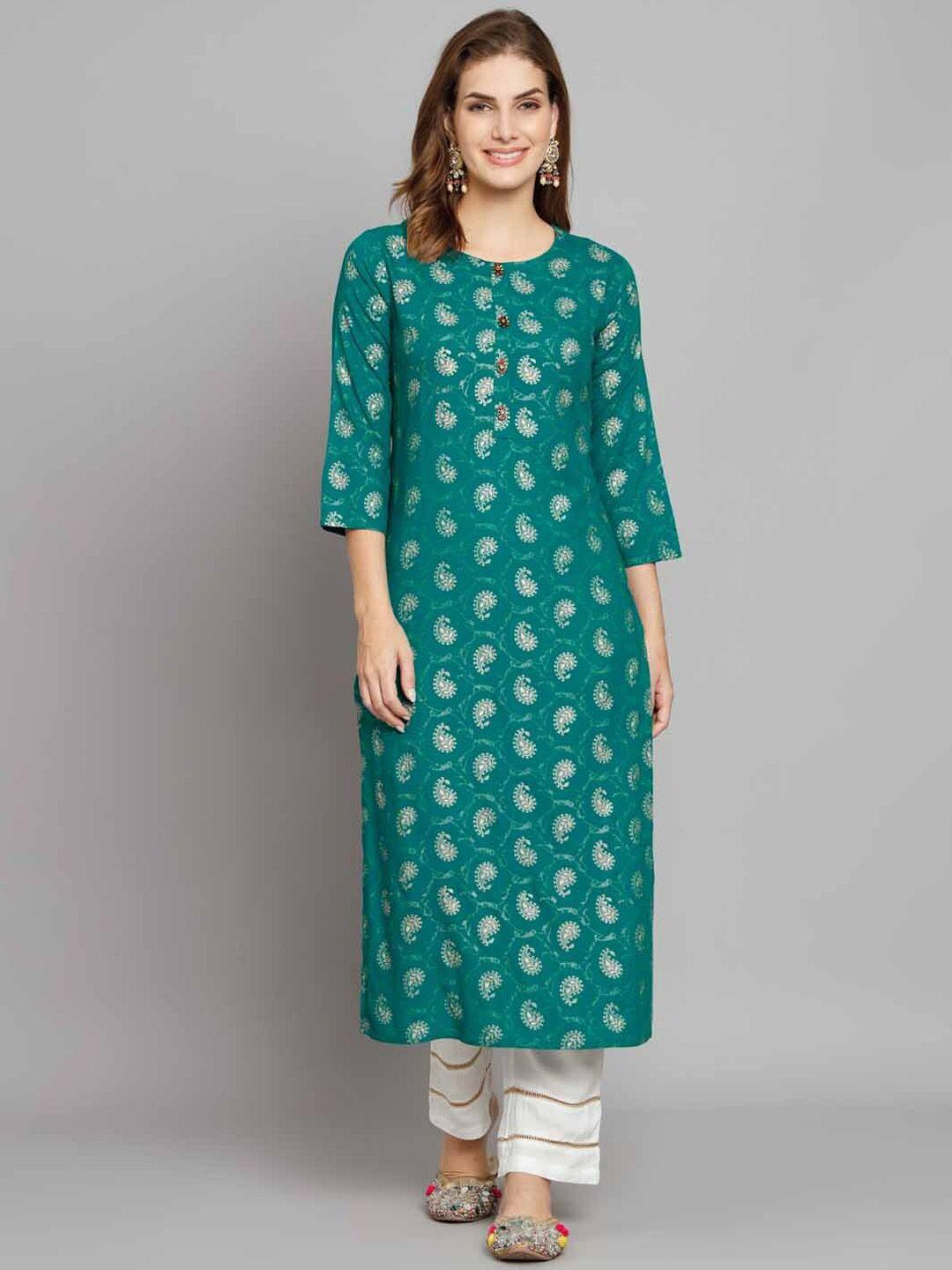 kalini paisley printed thread work kurta with trousers