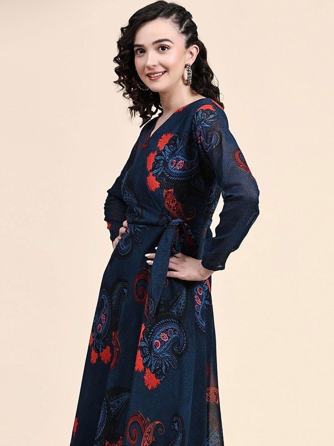 kalini paisley printed v-neck georgotte angrakha maxi dress