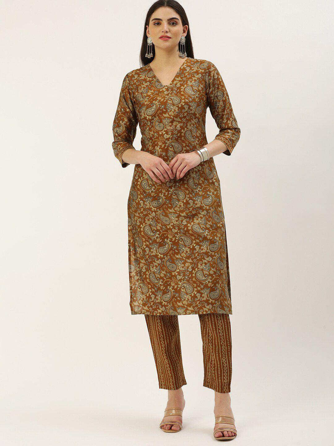 kalini paisley printed v-neck kurta with trousers