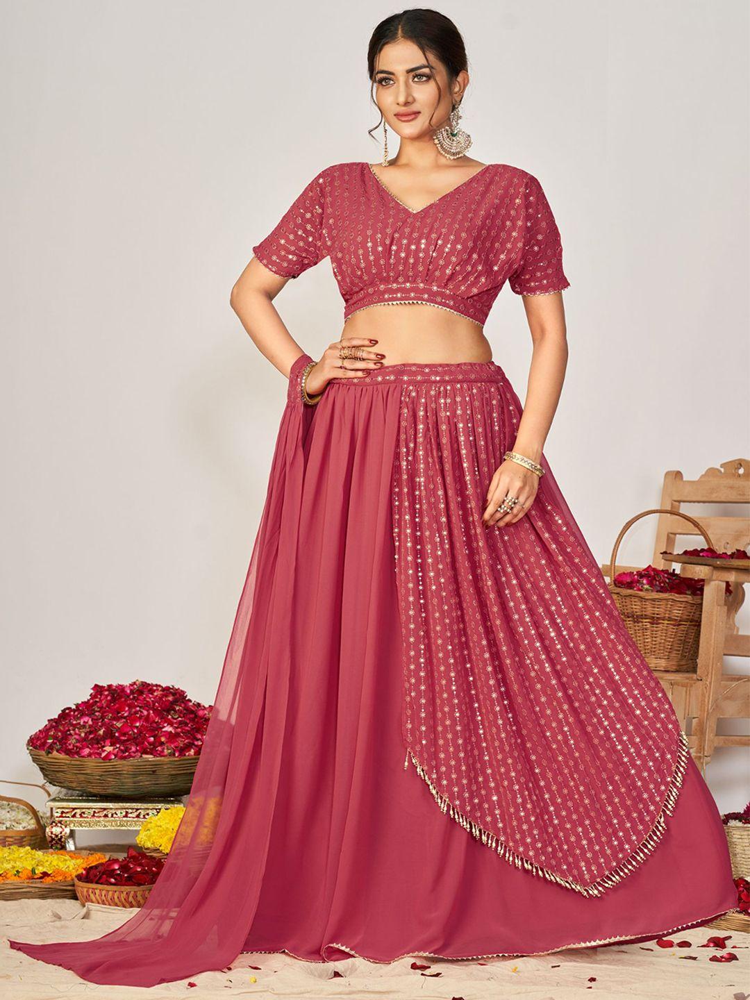 kalini peach-coloured & gold-toned embroidered sequinned ready to wear lehenga & blouse with dupatta