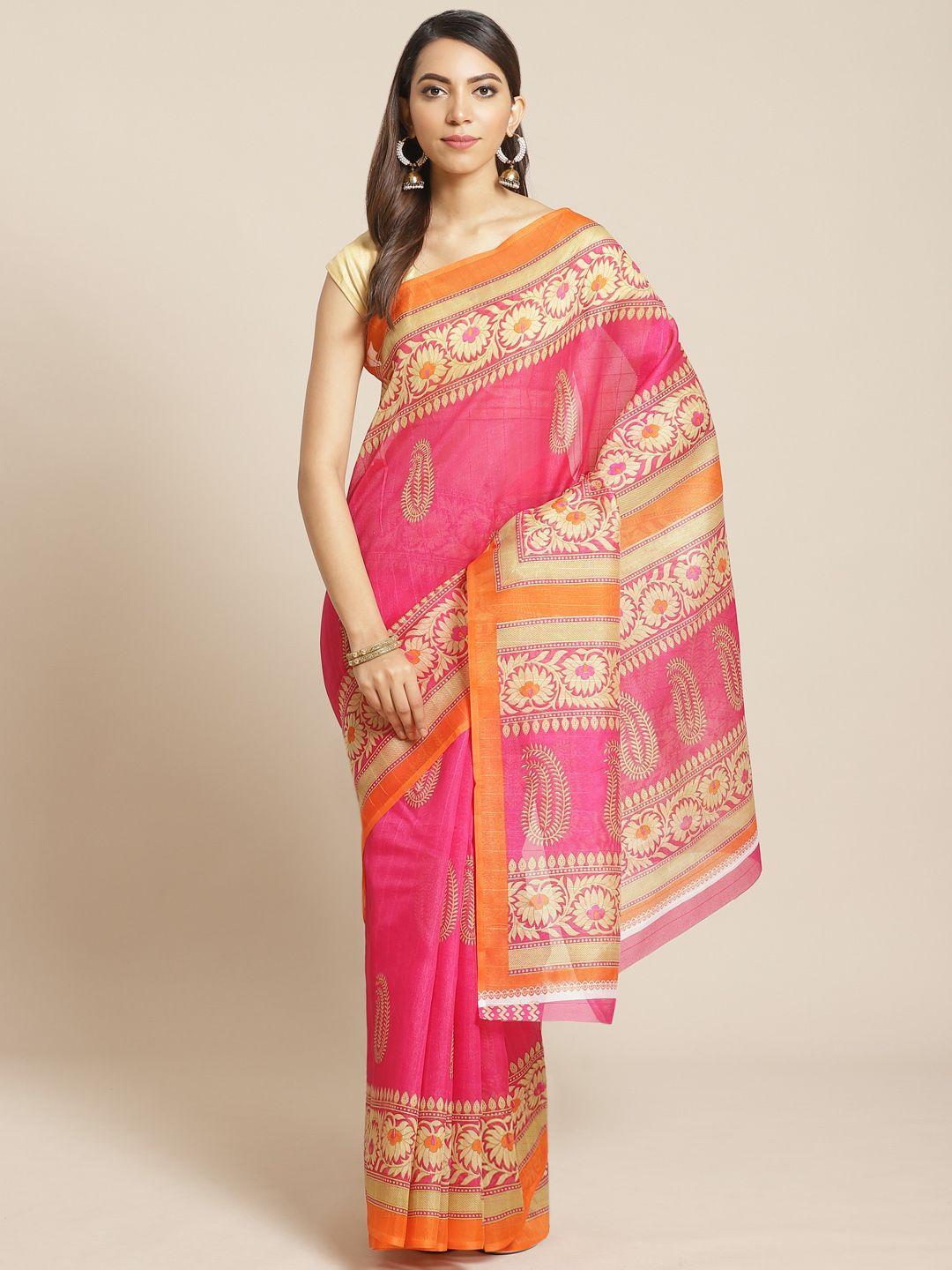 kalini pink & beige paisley printed saree