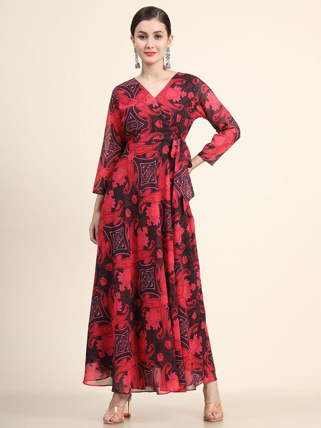 kalini pink & black ethnic motifs printed georgette maxi dress