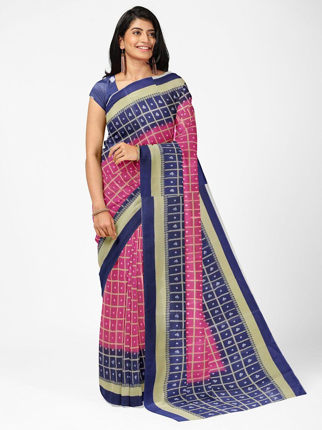 kalini pink & blue bandhani silk blend fusion bandhani saree