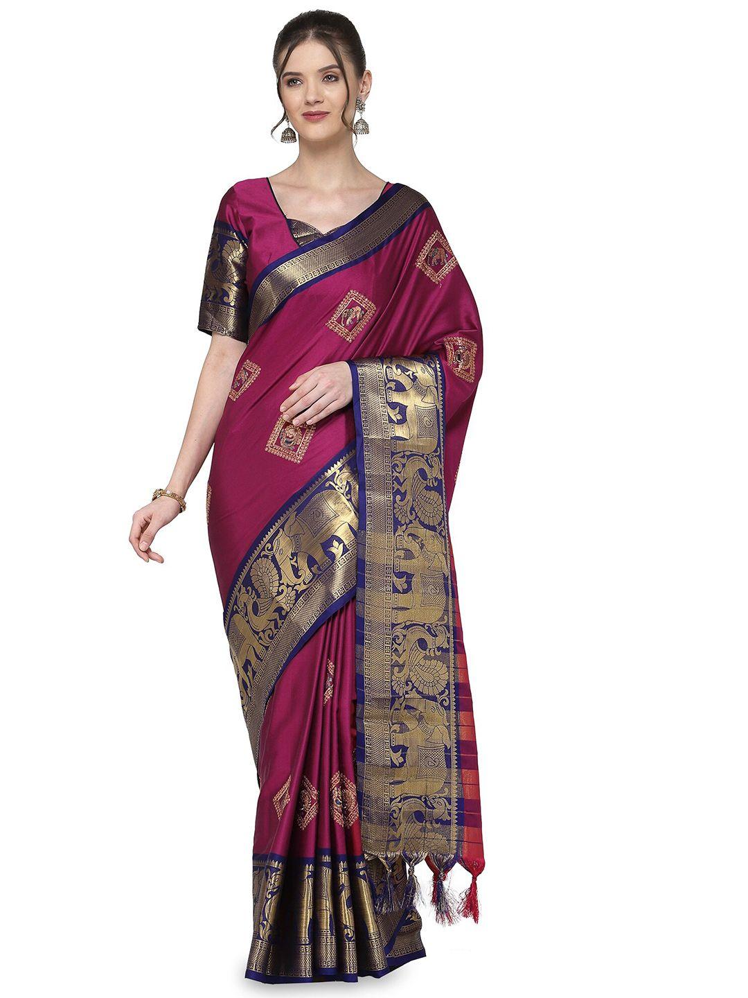 kalini pink & blue ethnic motifs embroidered silk cotton  banarasi saree