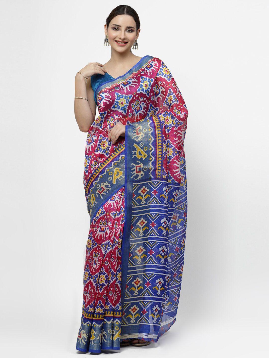 kalini pink & blue ethnic motifs zari saree