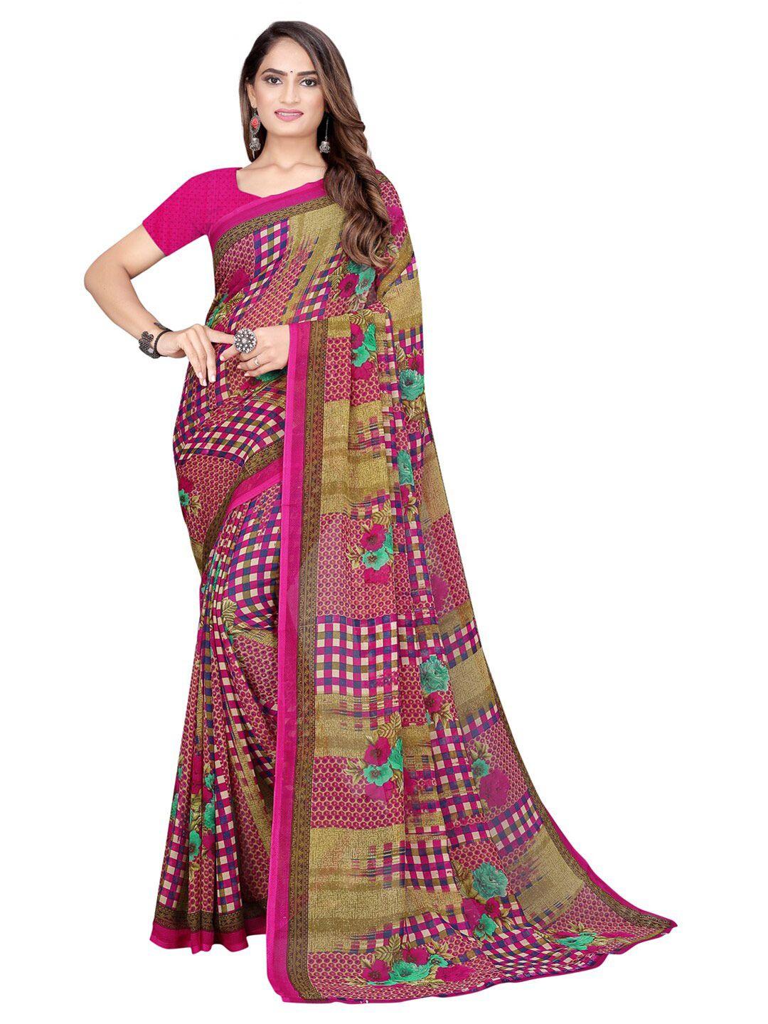 kalini pink & blue floral pure georgette maheshwari saree