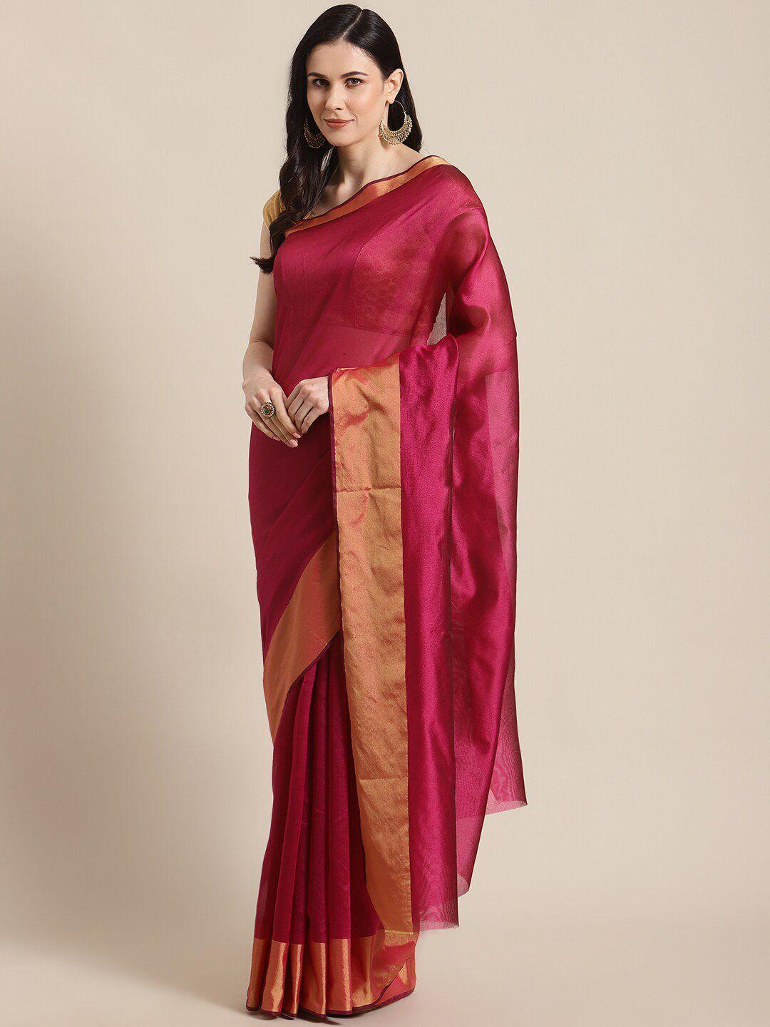 kalini pink & gold-toned zari saree