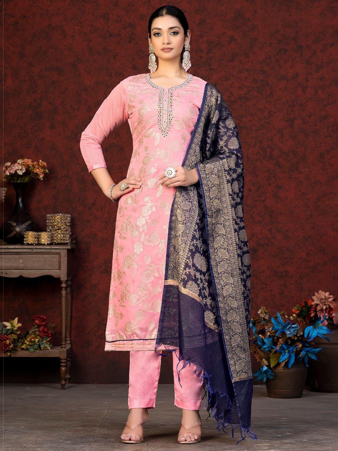 kalini pink & pink embroidered unstitched dress material