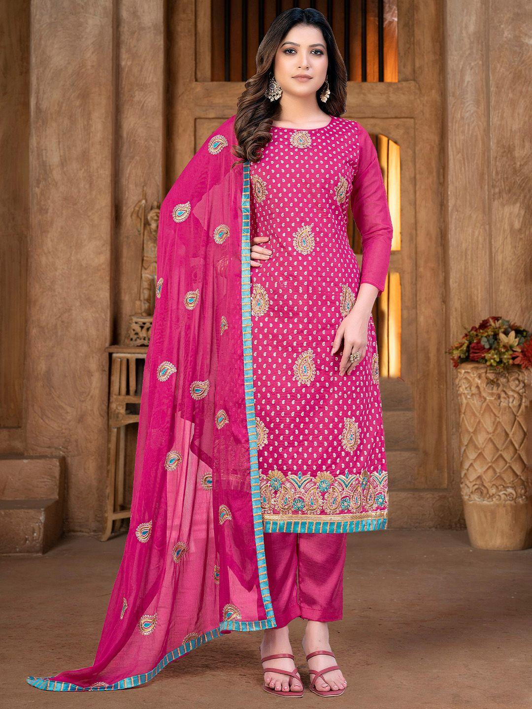 kalini pink & pink embroidered unstitched dress material