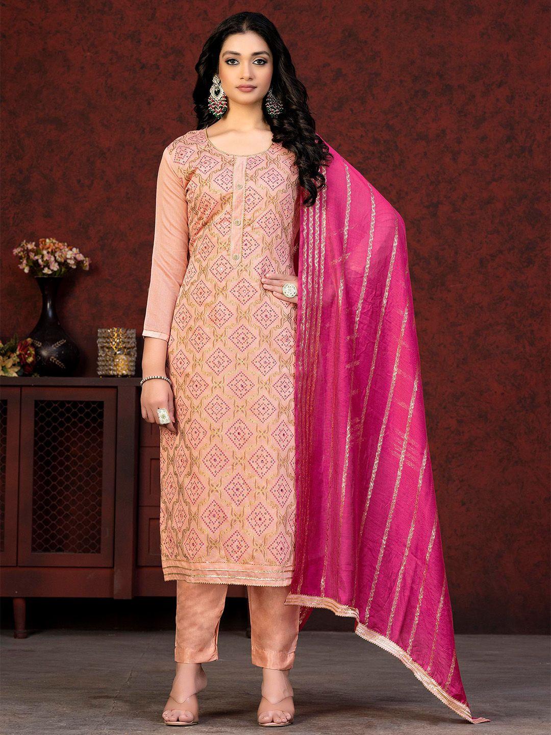 kalini pink & pink printed unstitched dress material