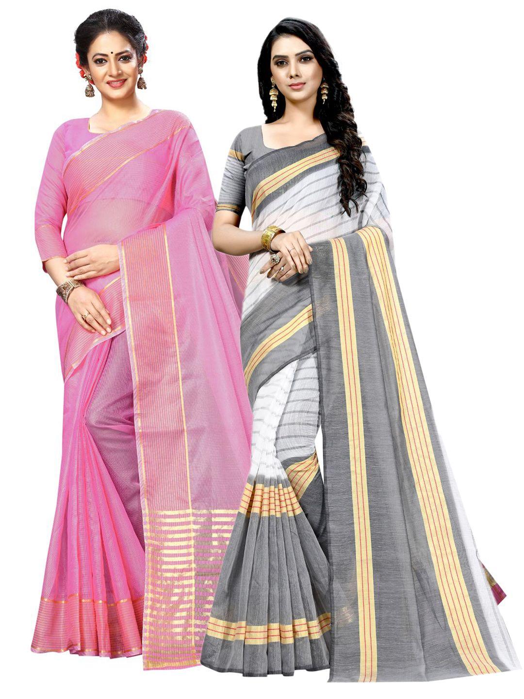 kalini pink & white striped zari ilkal saree