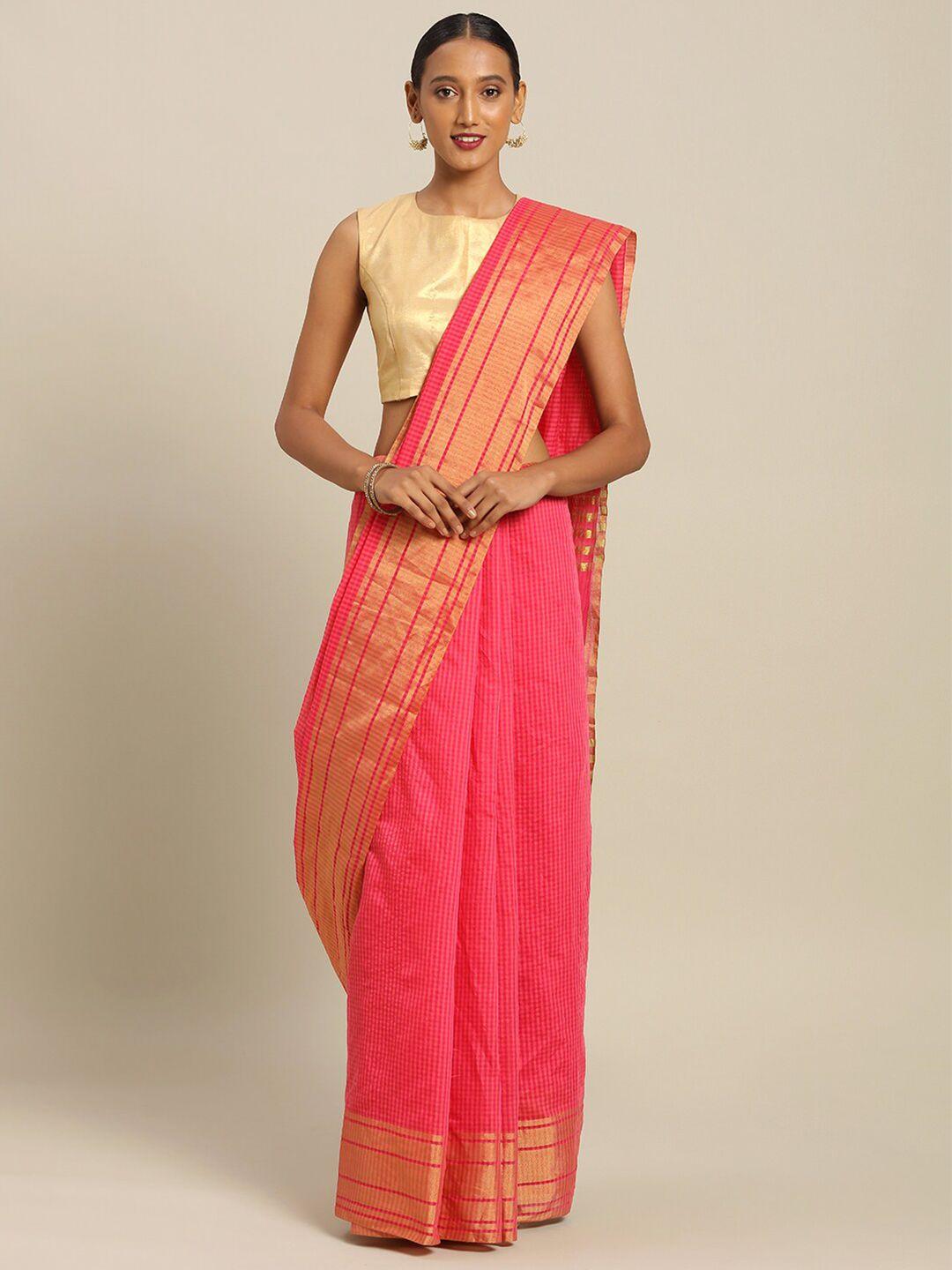kalini pink checked art silk saree