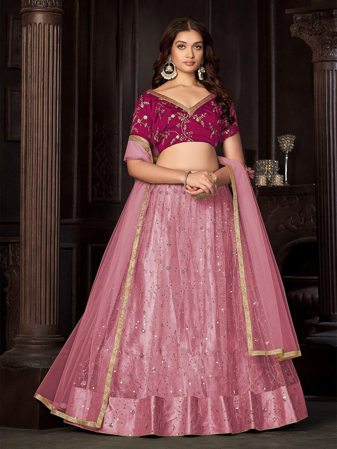 kalini pink embroidered ready to wear lehenga & unstitched blouse with dupatta