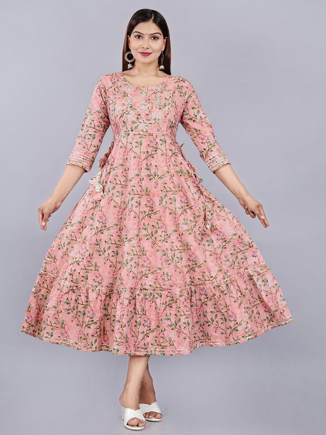 kalini pink floral print fit & flare midi dress