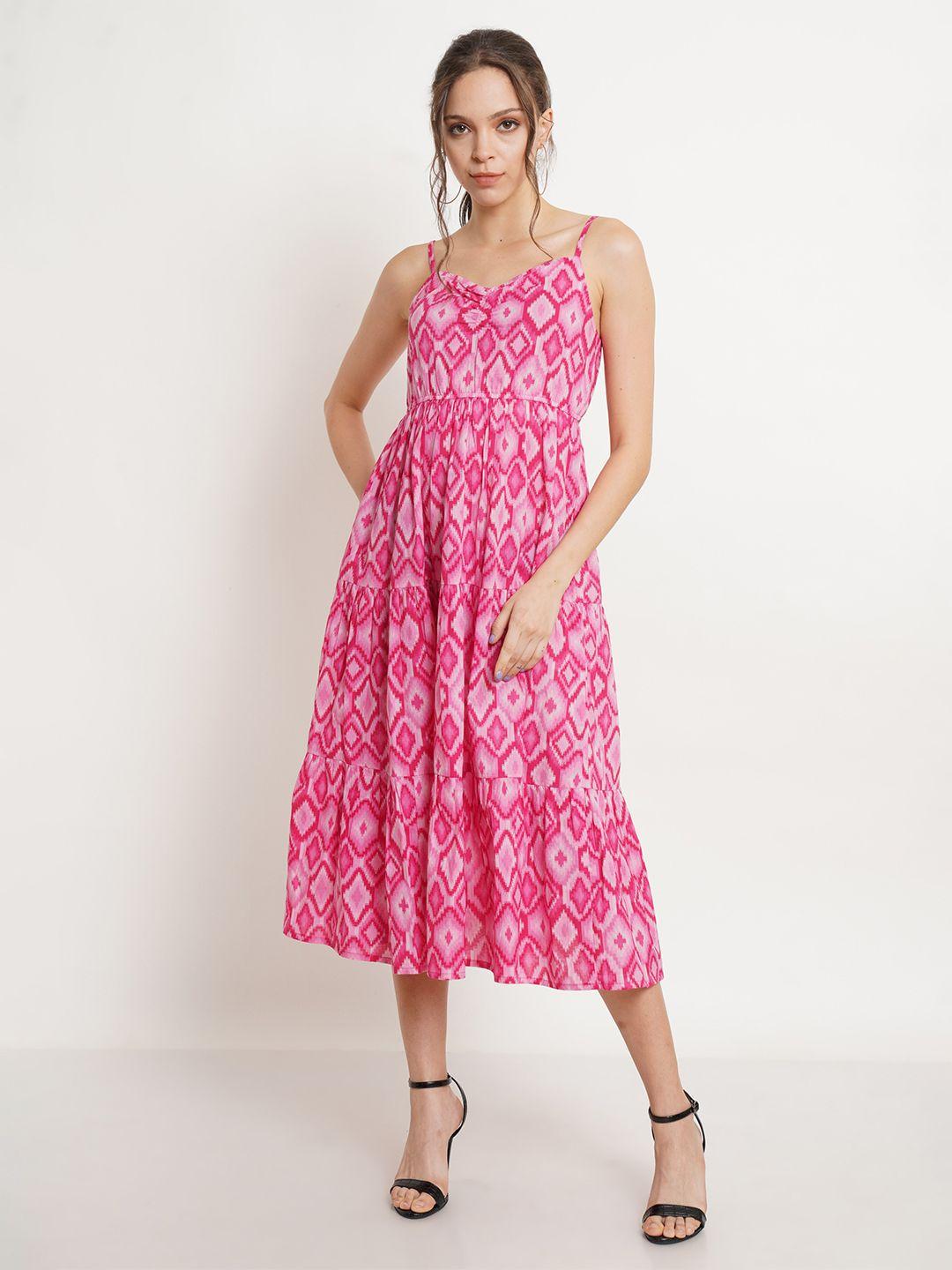 kalini pink print a-line midi dress