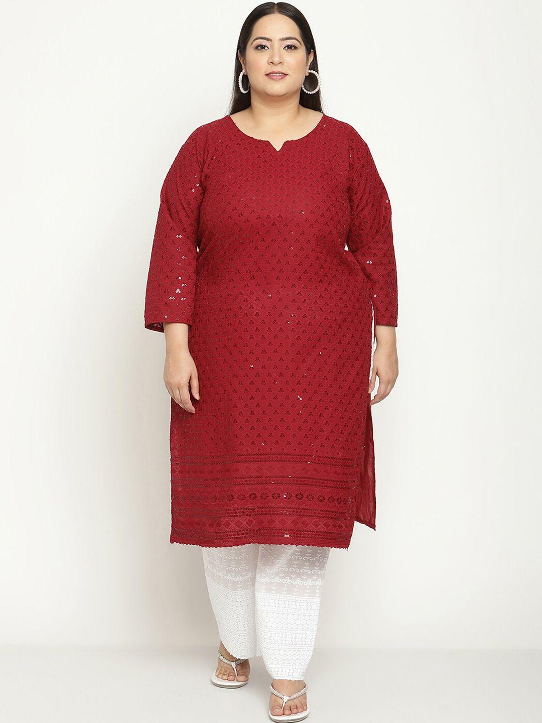 kalini plus size ethnic motifs embroidered cotton kurta