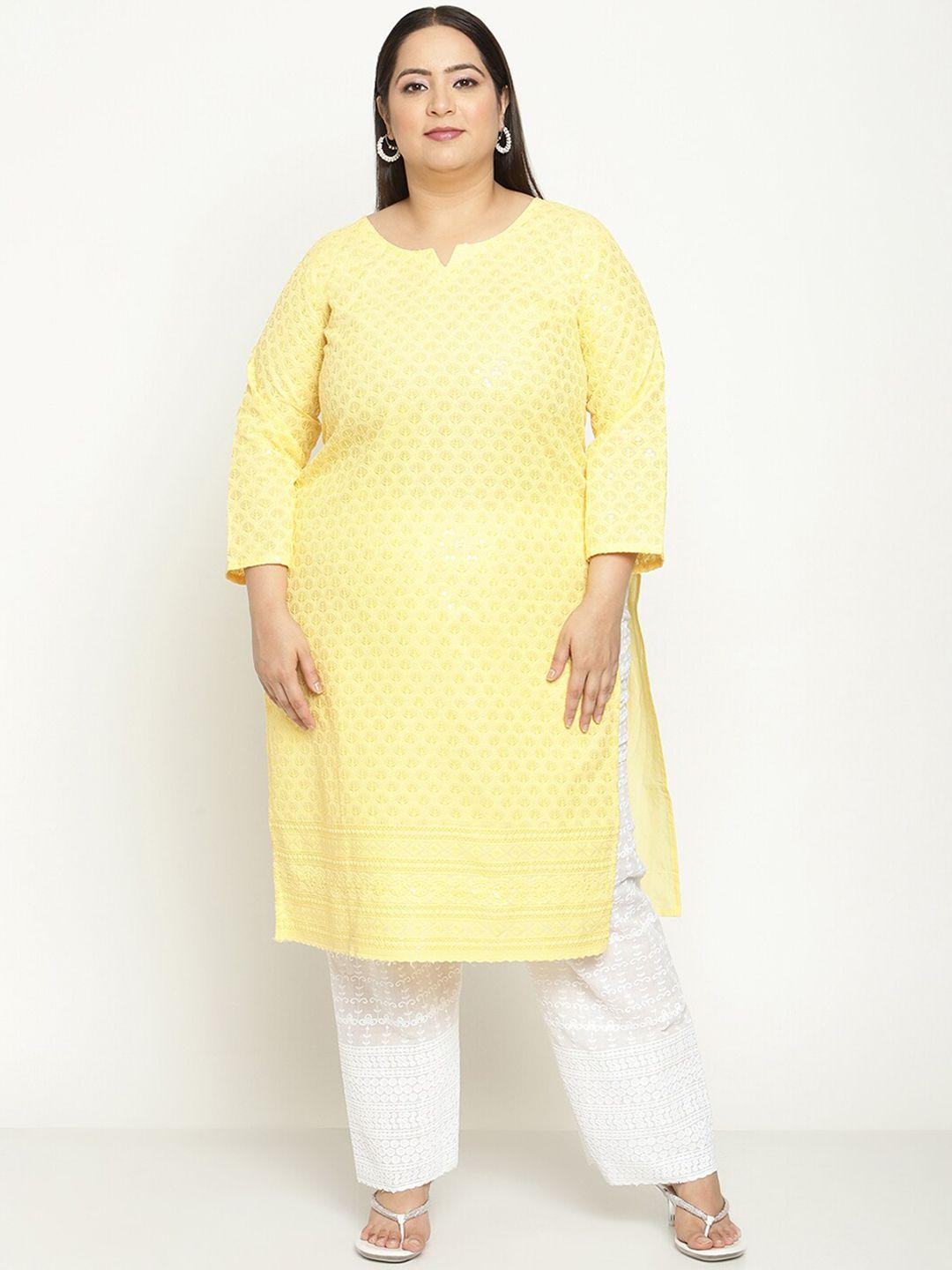 kalini plus size ethnic motifs embroidered cotton kurta