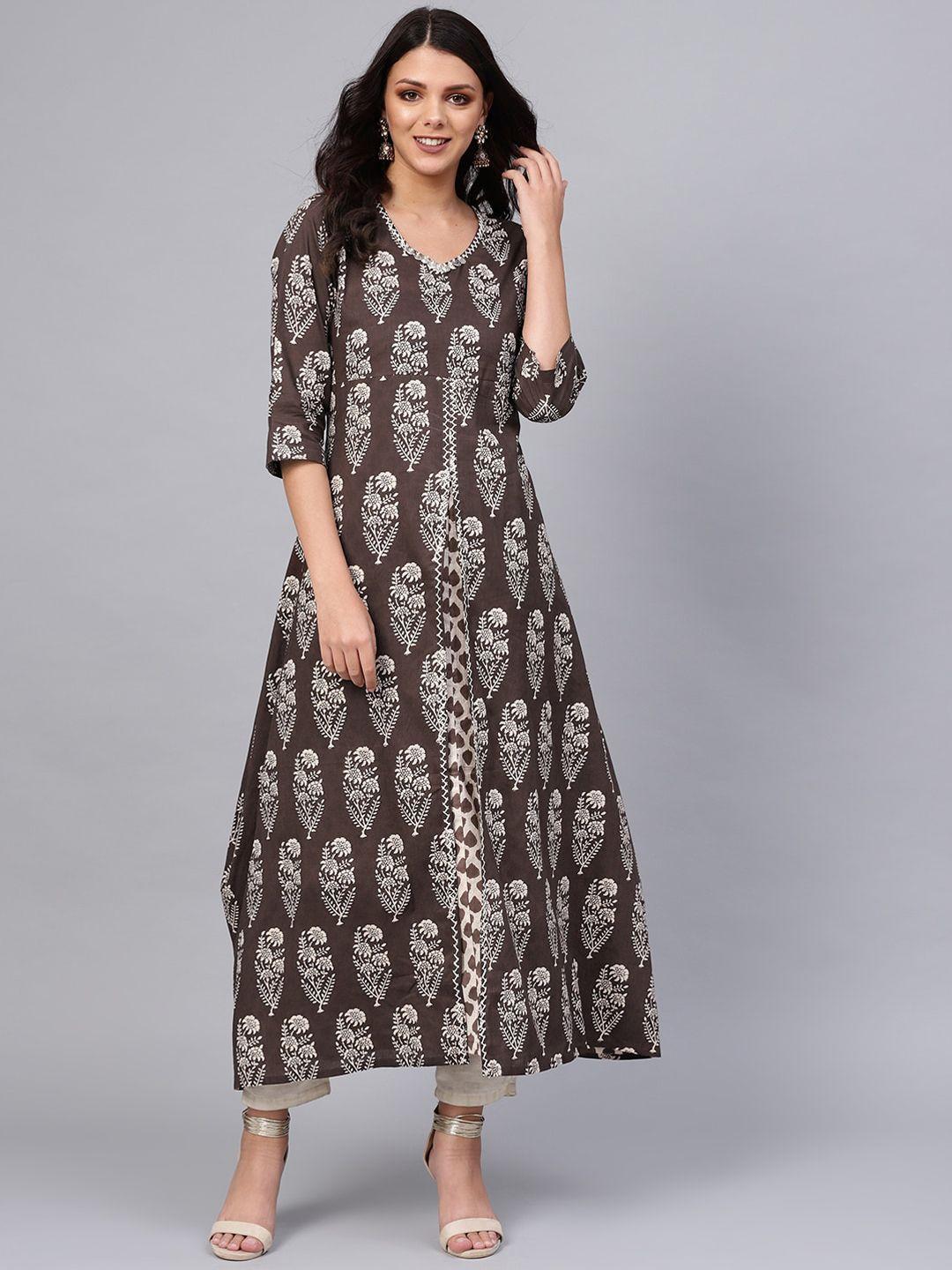 kalini plus size ethnic motifs v-neck cotton anarkali kurta