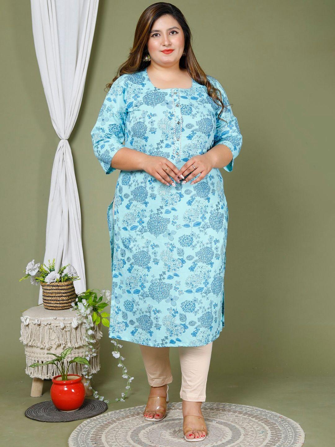 kalini plus size floral printed cotton straight kurta