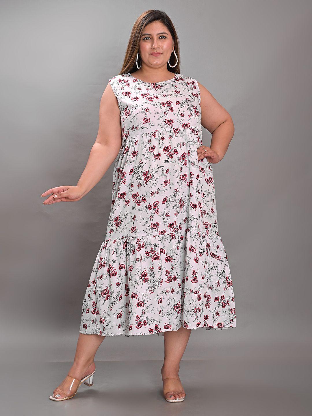 kalini plus size floral printed crepe a-line midi dress