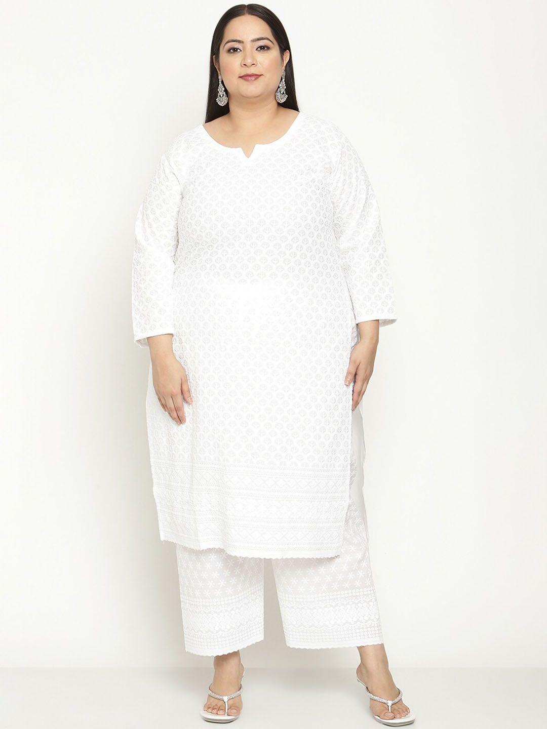 kalini plus size geometric embroidered cotton chikankari kurta