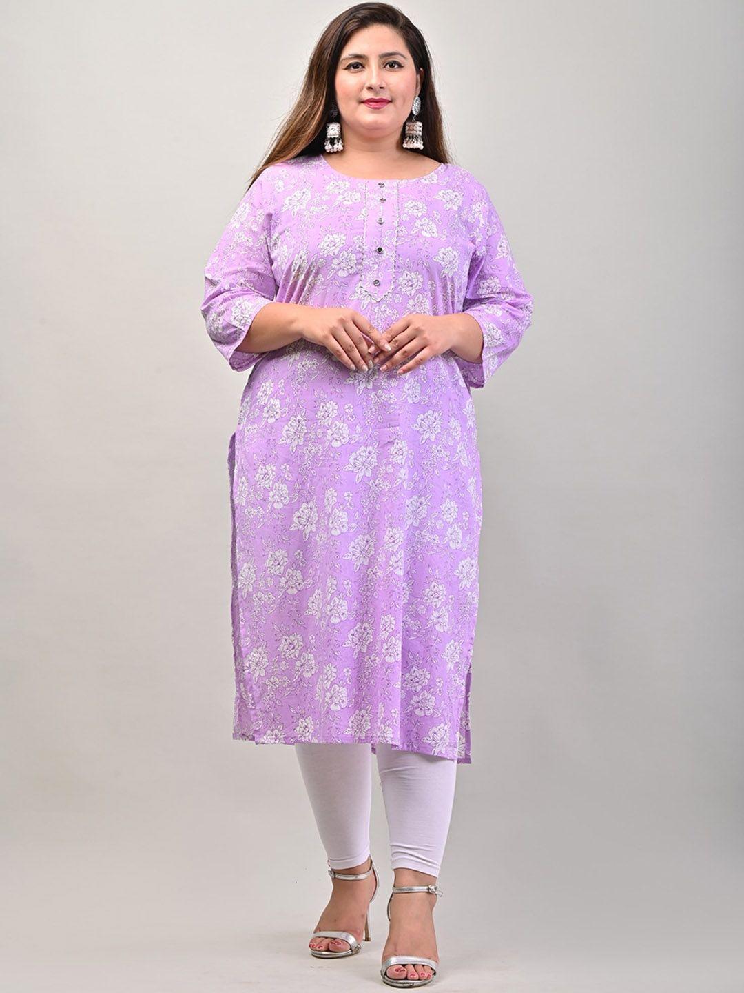 kalini plus size round neck floral embroidered straight kurta