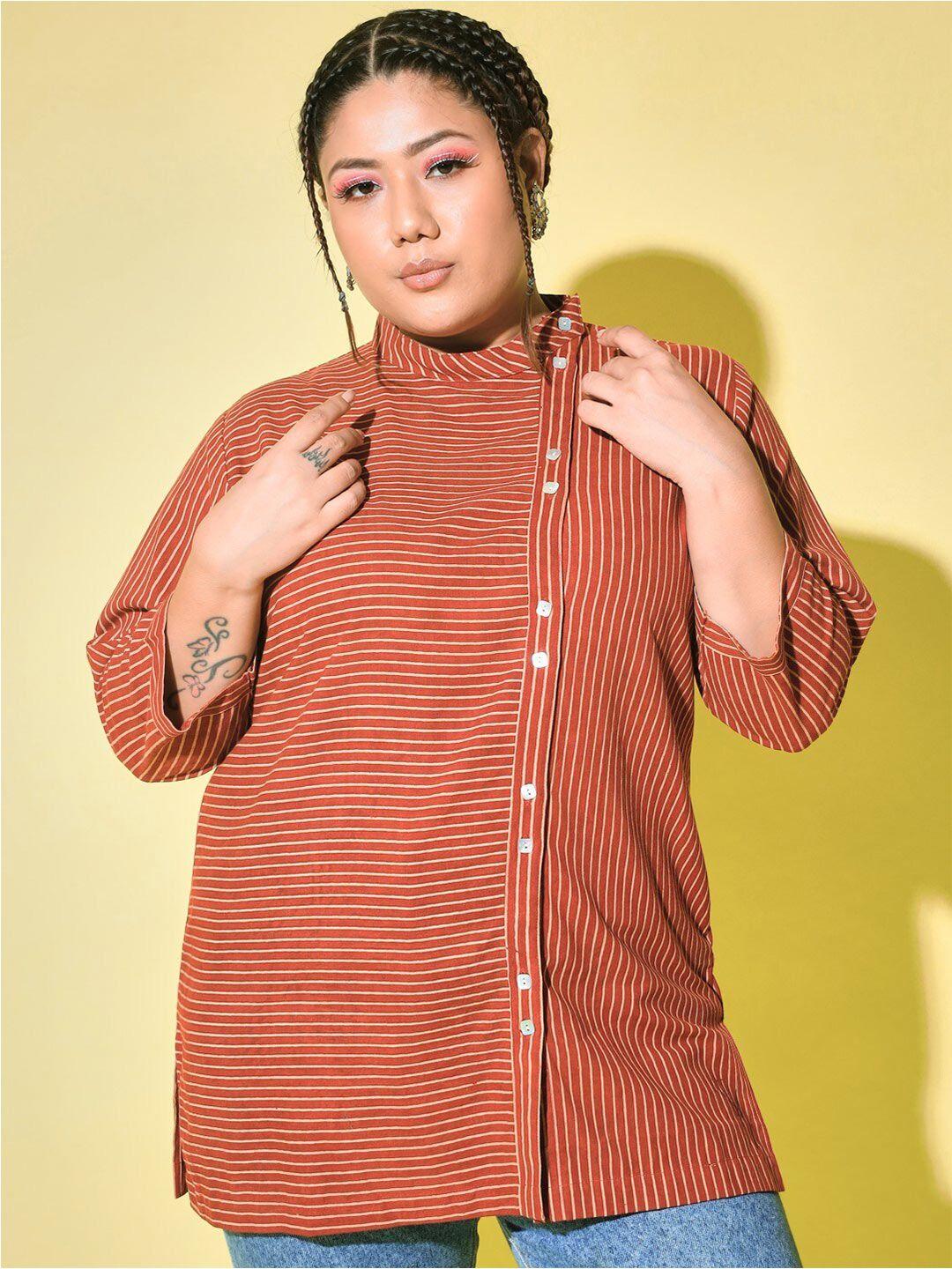 kalini plus size standard striped cotton casual shirt