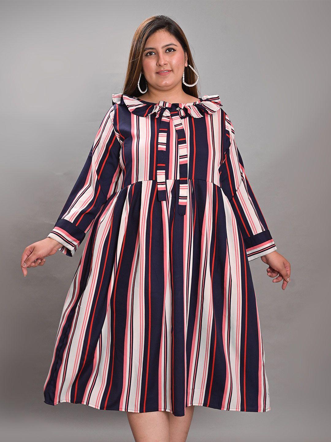 kalini plus size striped boat neck crepe fit & flare midi dress