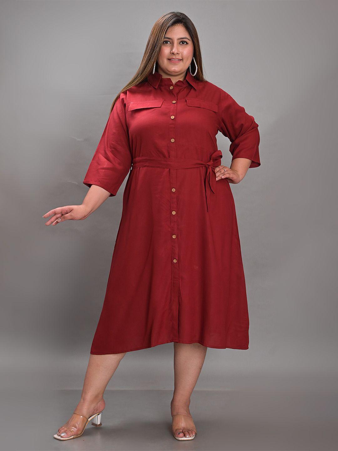 kalini plus size waist tie-up crepe shirt midi dress