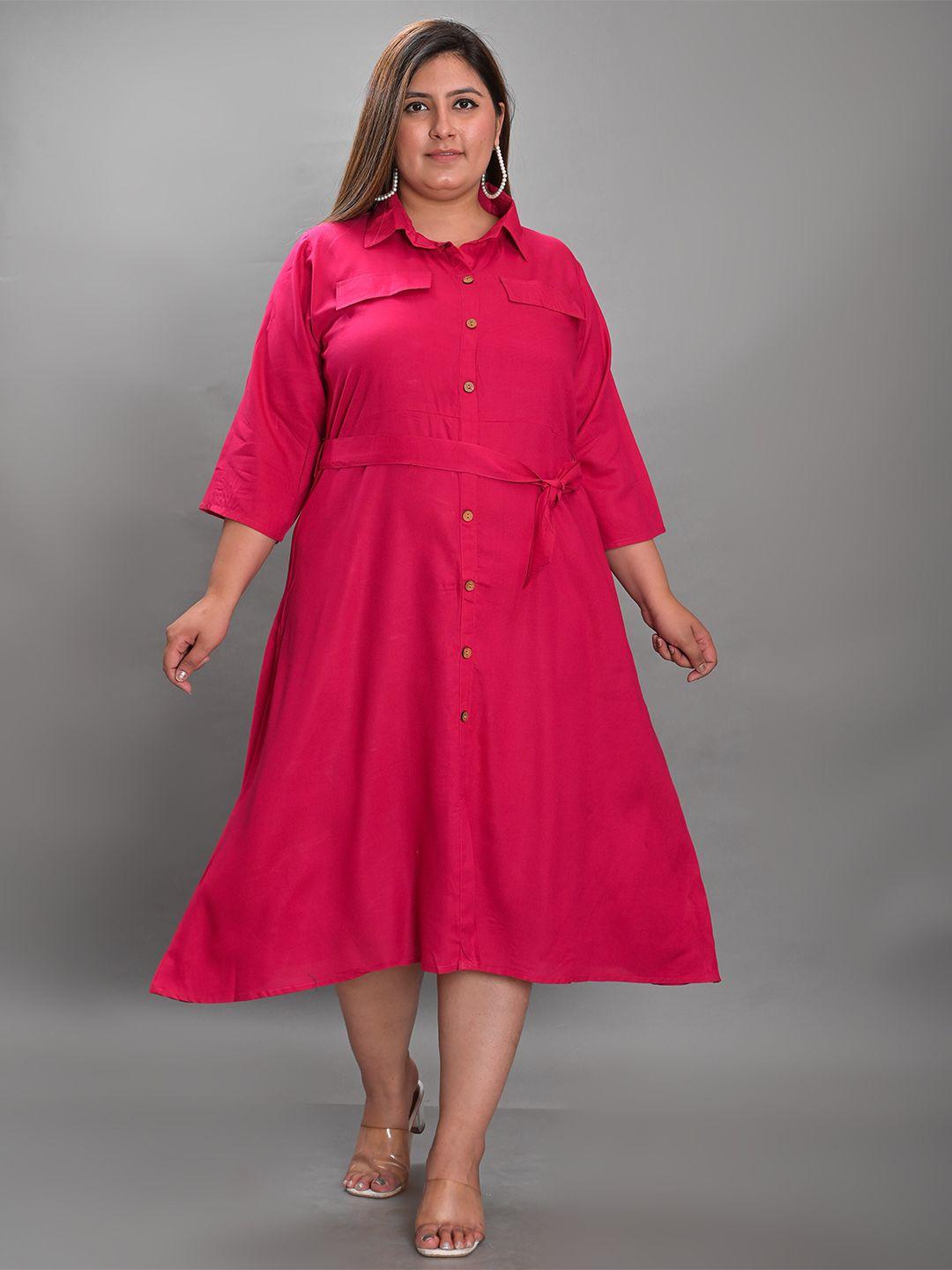 kalini plus size waist tie-up crepe shirt midi dress