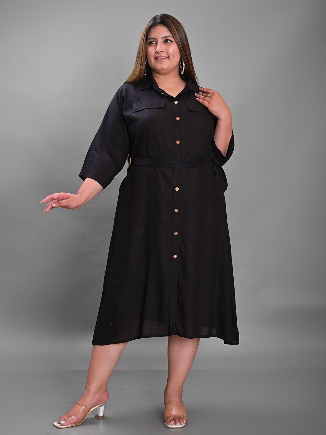 kalini plus size waist tie-up crepe shirt midi dress