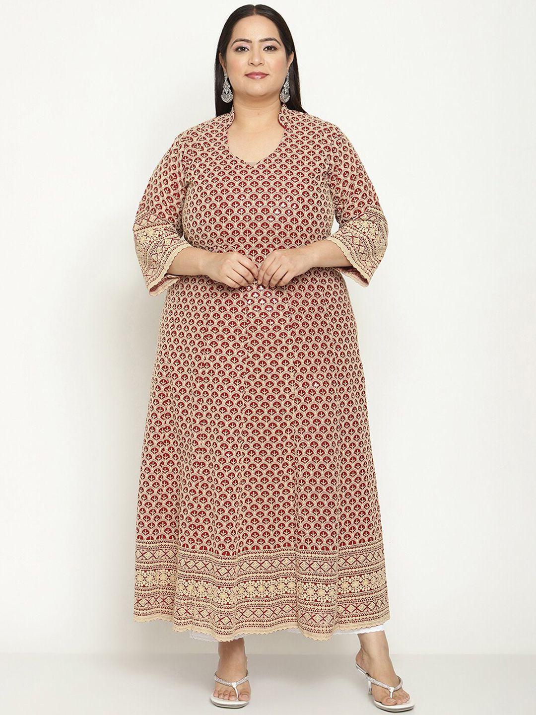 kalini plus size women ethnic motifs printed flared sleeves anarkali kurta