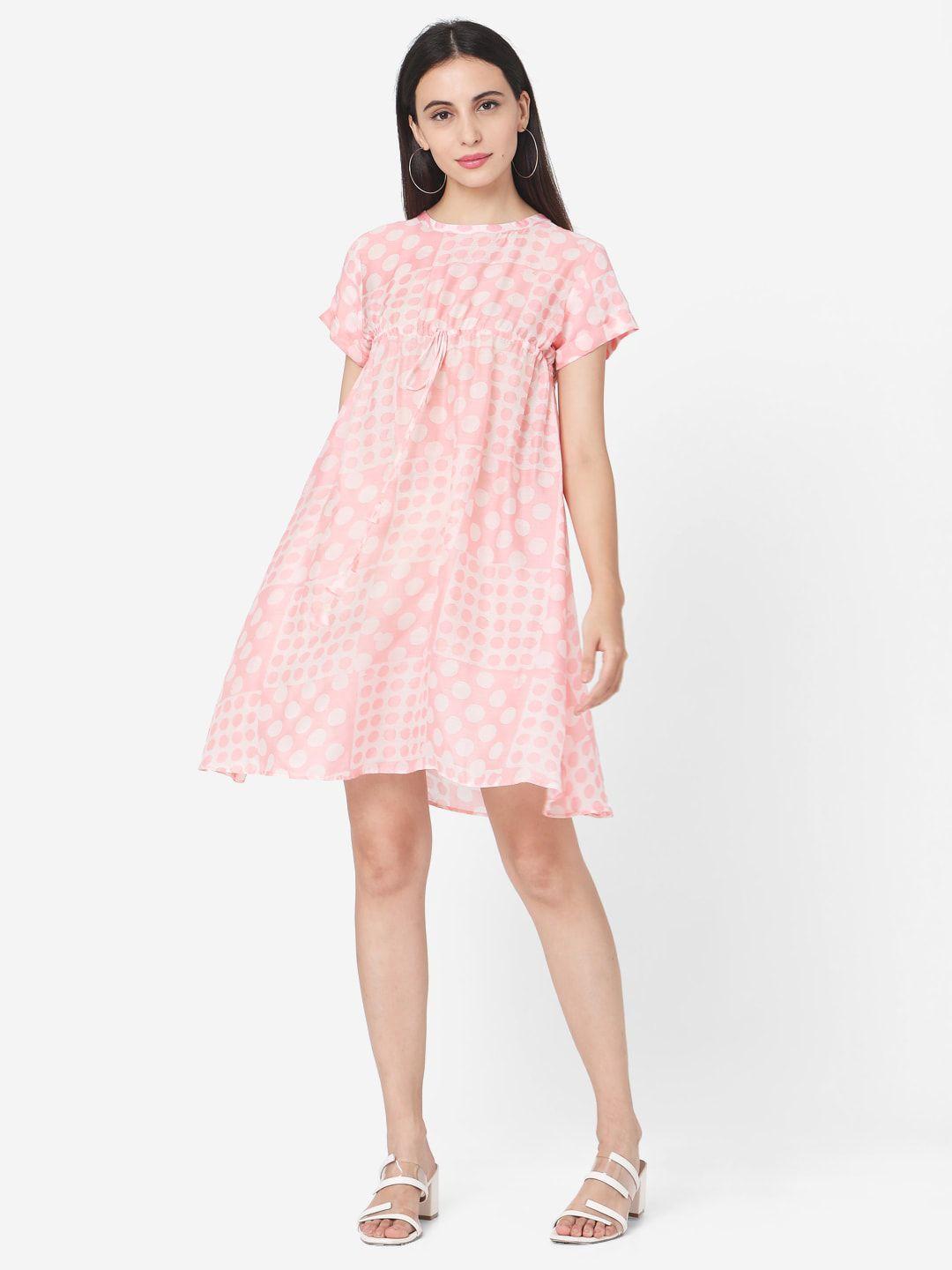 kalini polka dot printed tie-up a-line dress