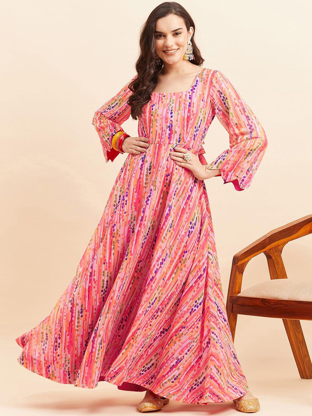 kalini polka dots printed square neck georgette maxi ethnic dress