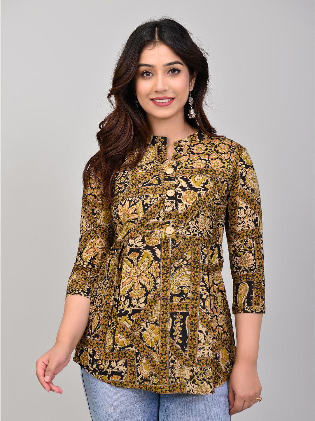 kalini print mandarin collar cotton top