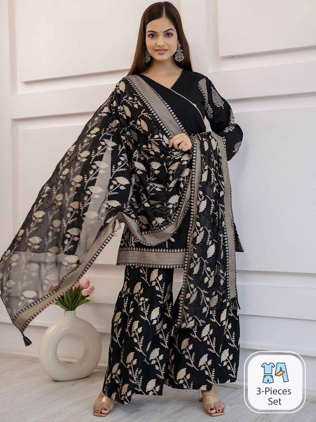 kalini printed angrakha gotta patti kurta with sharara & with dupatta