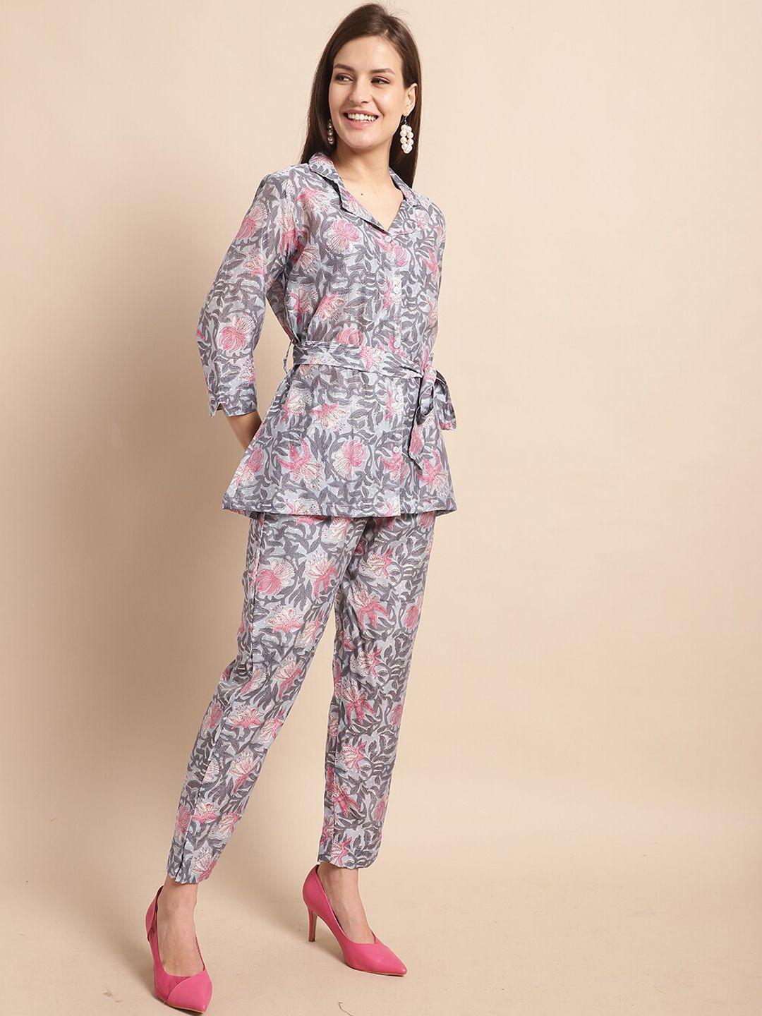 kalini printed belted shirt with trousers