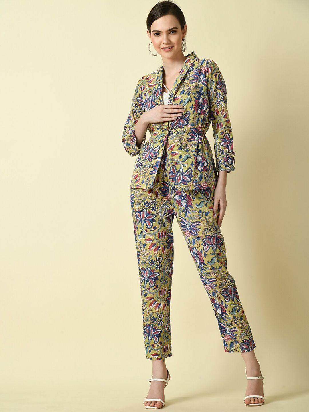 kalini printed coat with trousers pure cotton co-ord