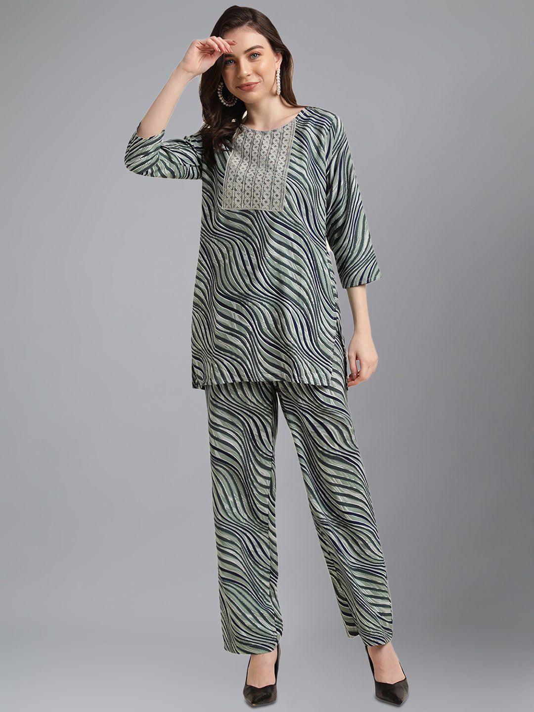 kalini printed embroidered top with trousers