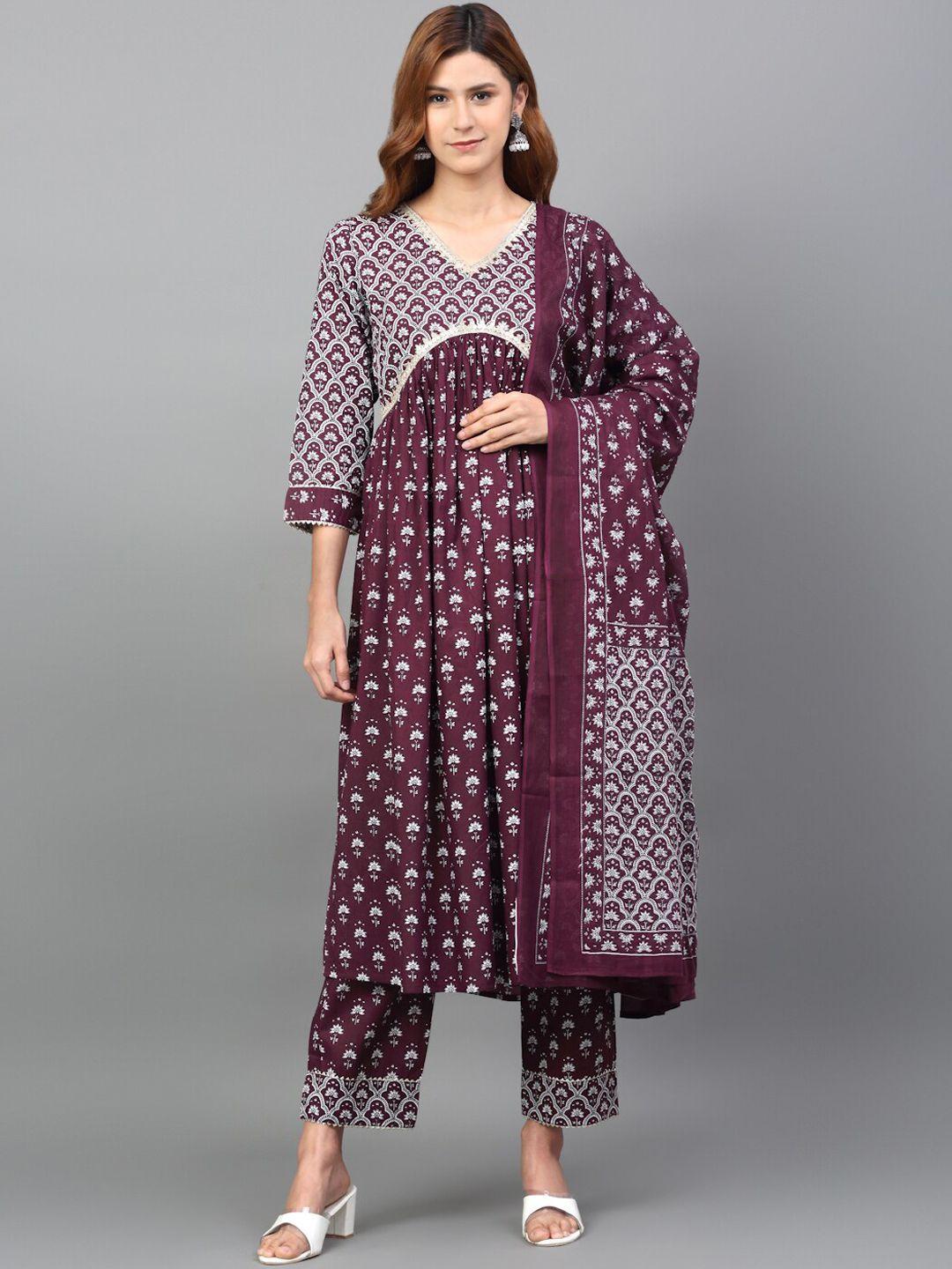 kalini printed gotta patti empire pure cotton kurta with palazzos & with dupatta