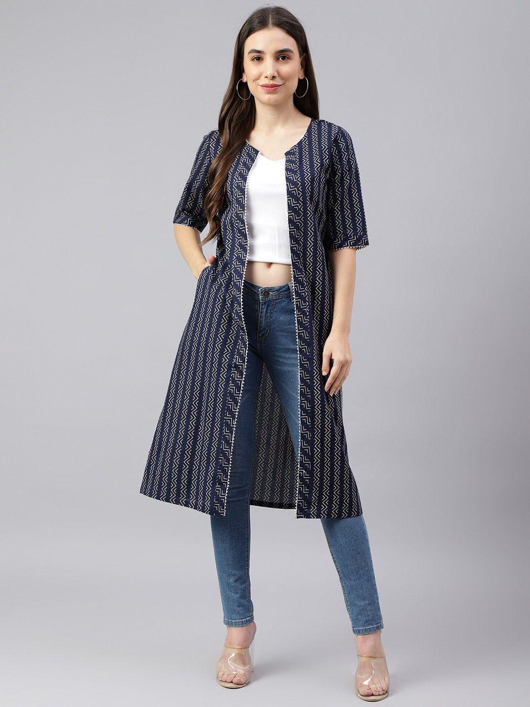 kalini printed longline indigo shrug